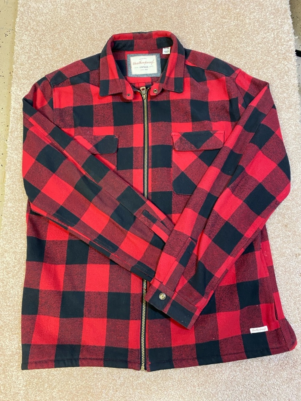 Weatherproof Red & Black Buffalo Plaid Zip-Up Shirt Jacket